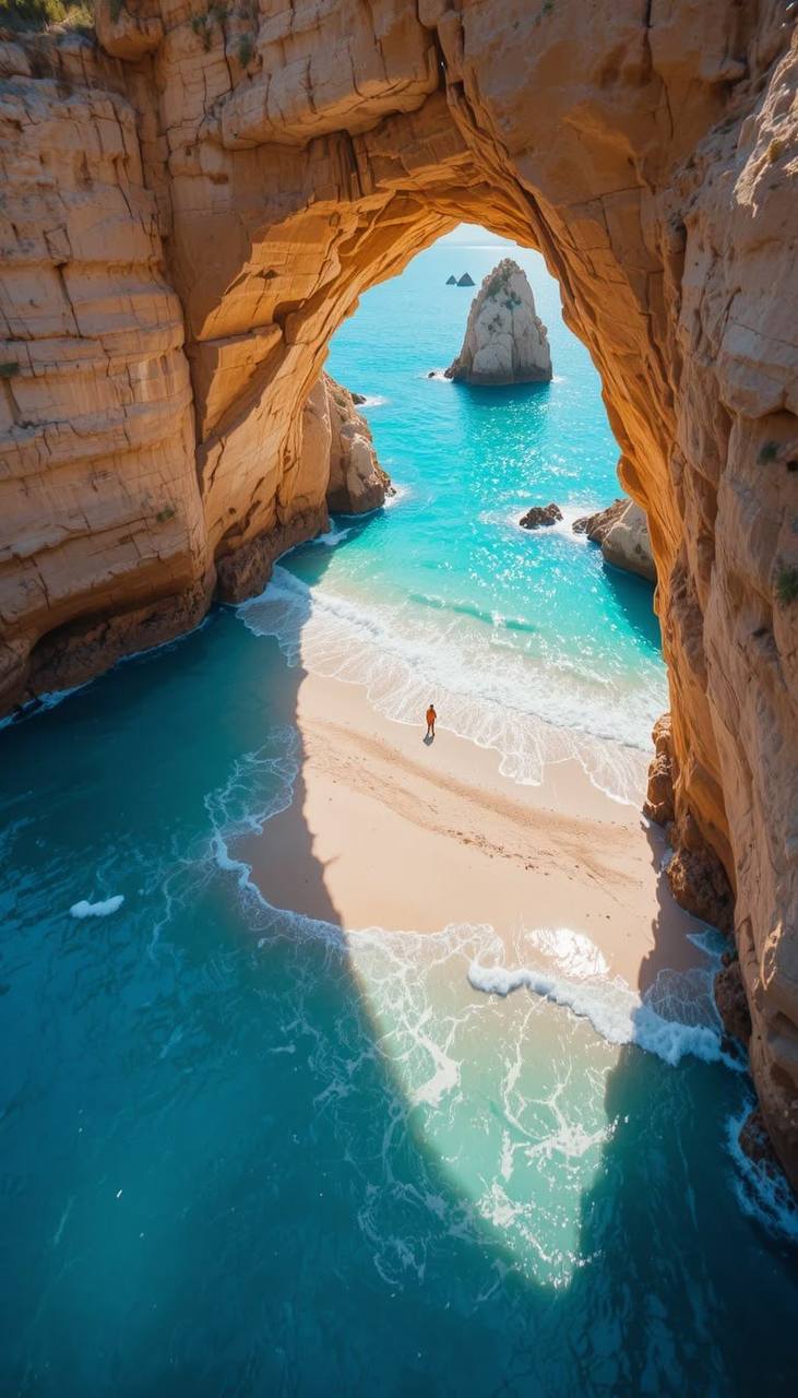 Plage de sable entre des falaises rocheuses
