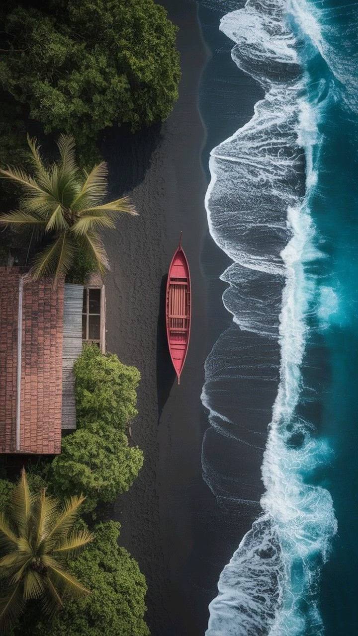 Vue aérienne d'une plage et d'un bateau