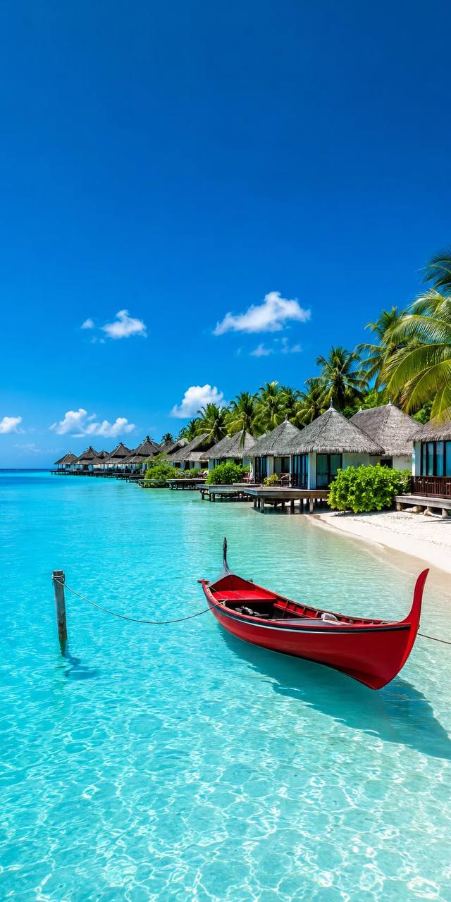 Bungalows sur pilotis au-dessus d'un lagon turquoise